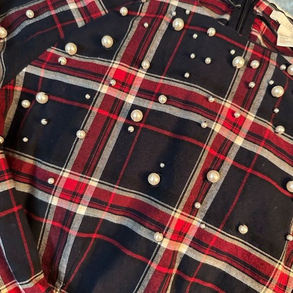 H&M Pearl Embellished Plaid Blouse - Picture 2 of 6